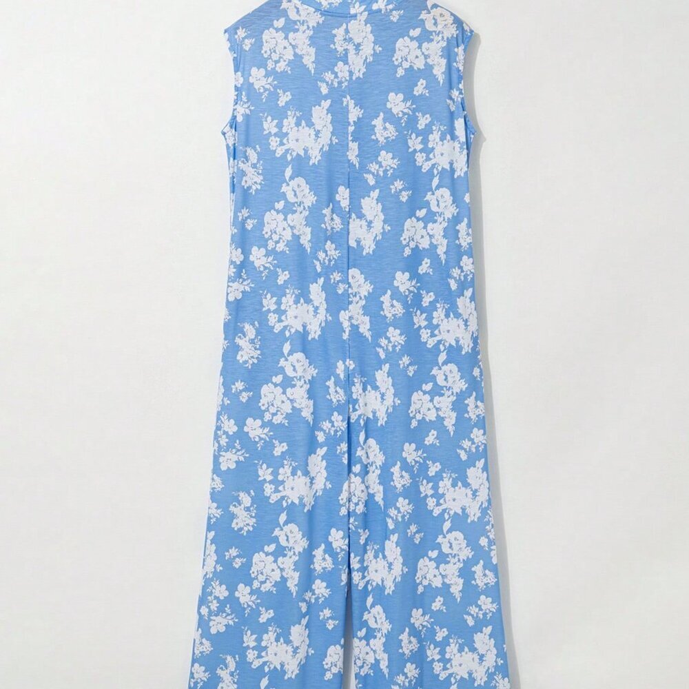 Blue Boho Women's Forget-Me-Not Print Wide Leg Sleeveless Jumpsuit - Picture 4 of 8